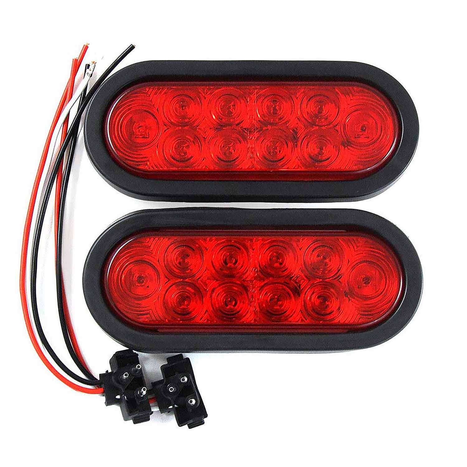 2 Pack LED Oval Stop/Turn/Tail Trailer Light Waterproof Including 3-pin water tight plug DOT SAE with wires and Grommet, Red - SHARGGE