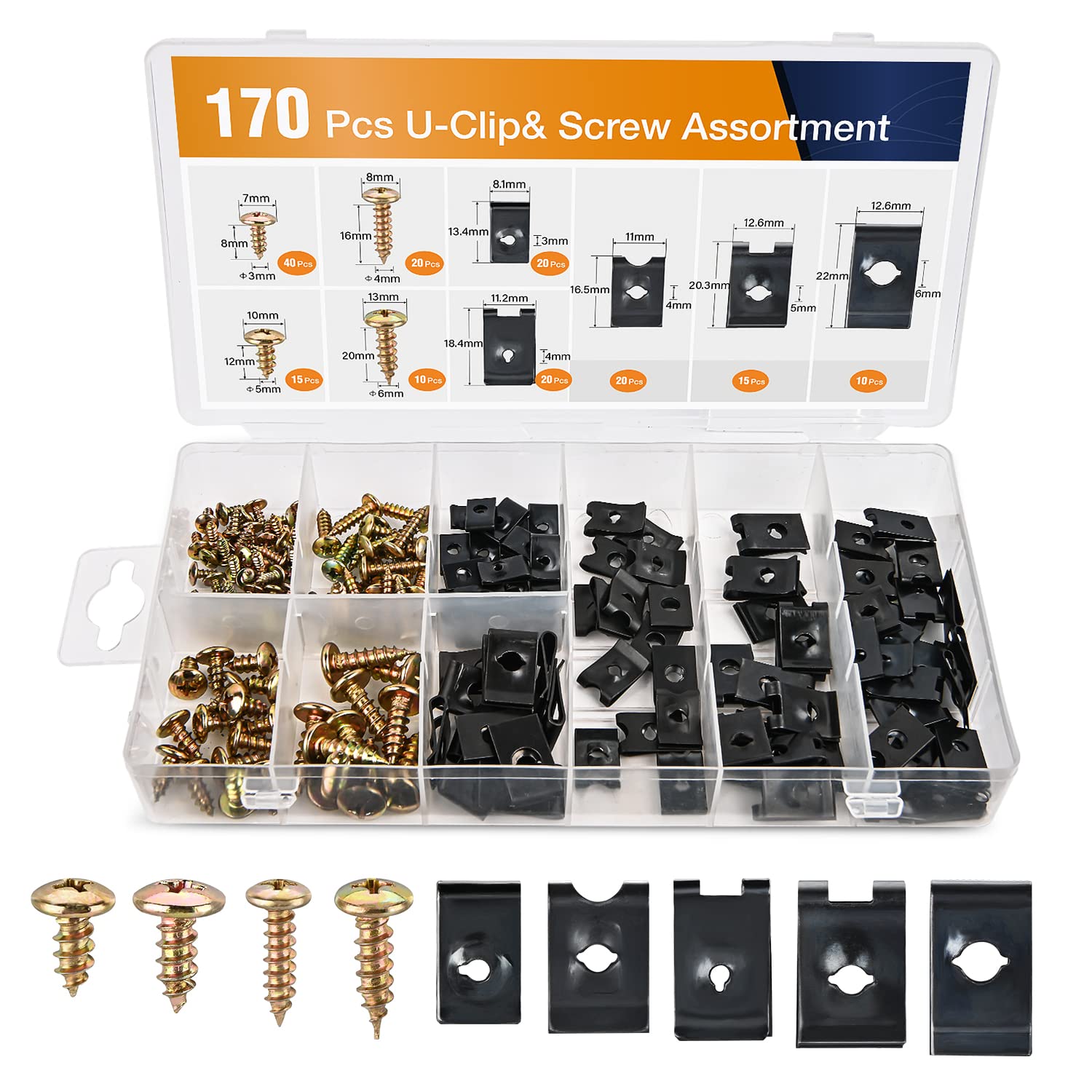 170Pcs U-Clip and Screw Assortment Kit 9 Different Sizes Clip - SHARGGE