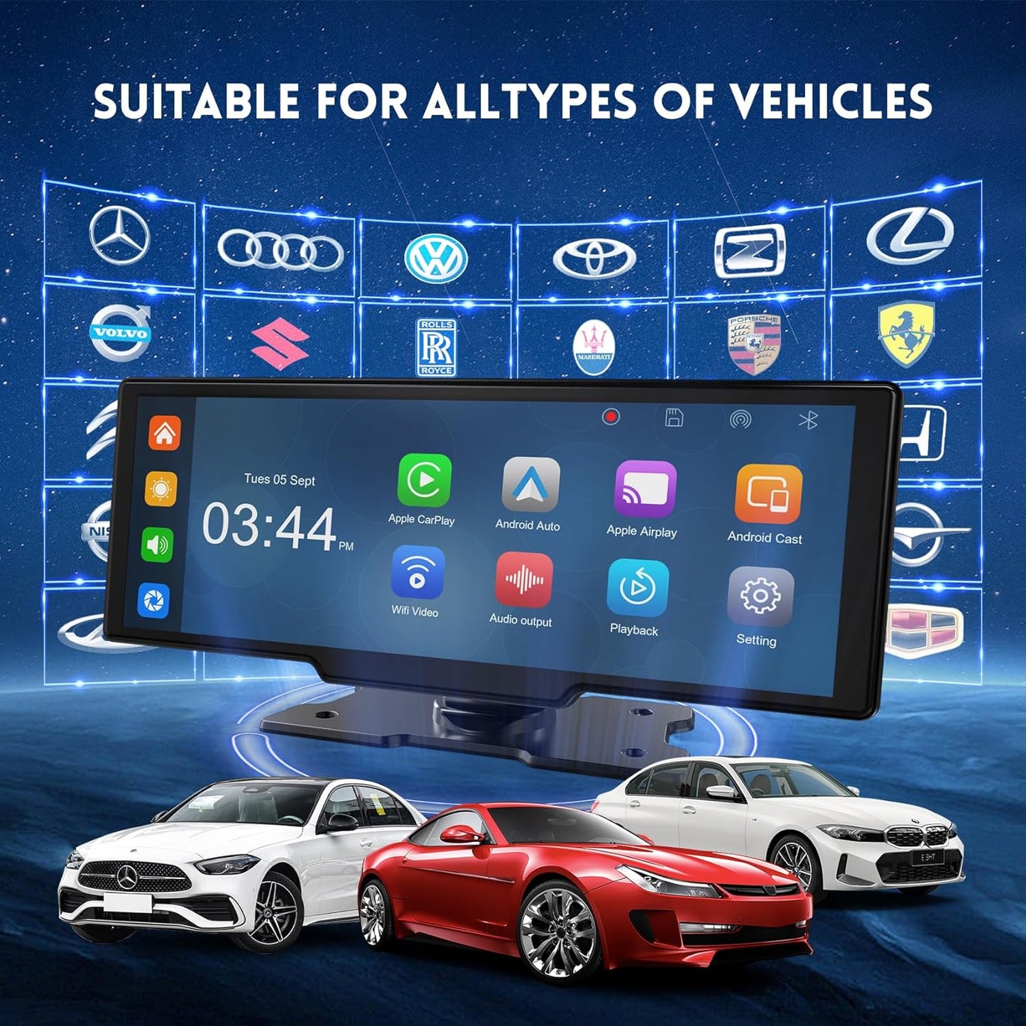 Carplay Android Auto 10.26 inch Wireless Touch Screen for Car 4K Dash Cam