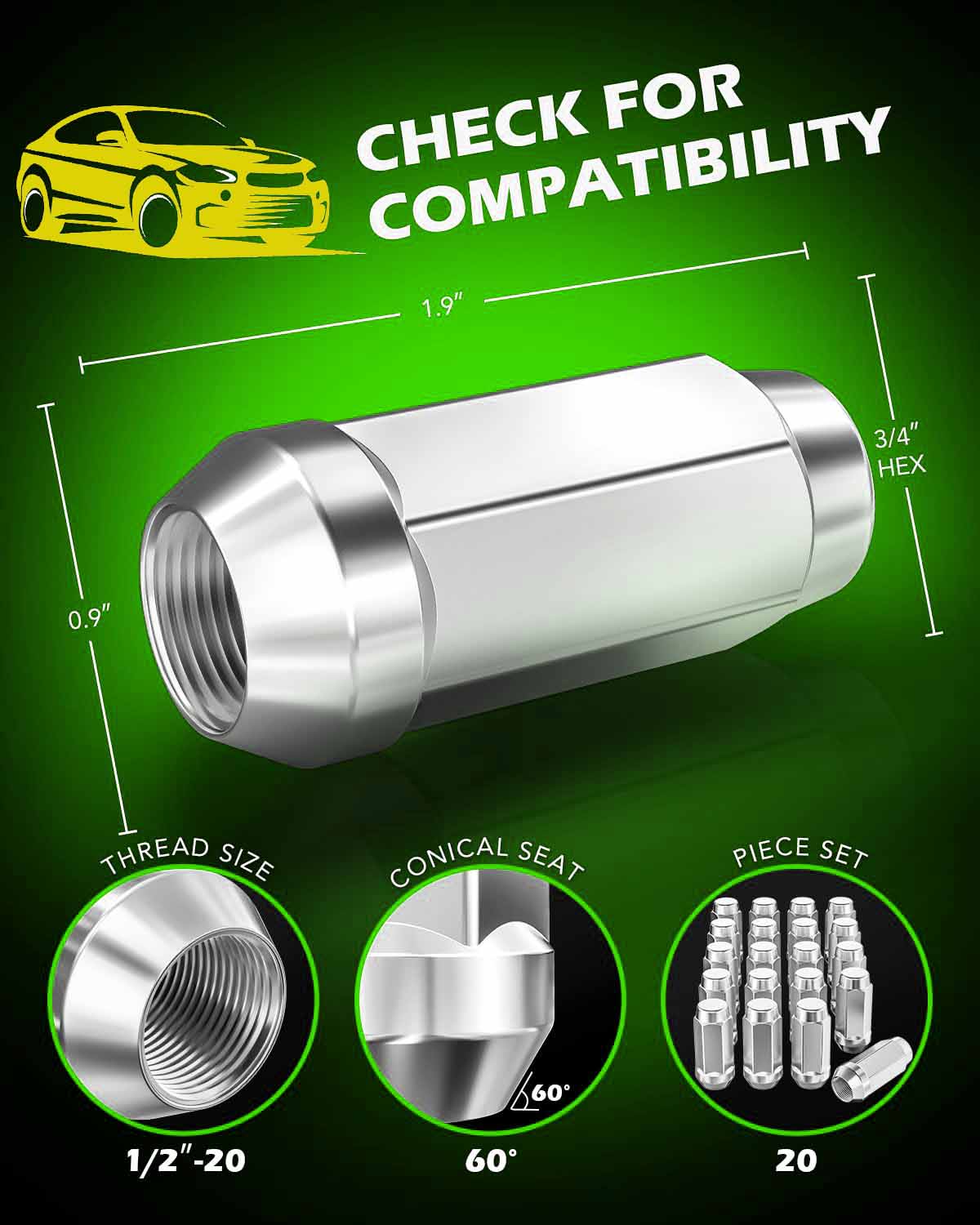 1/2x20 Lug Nuts, 1/2''-20 Wheel Lug Nuts - SHARGGE