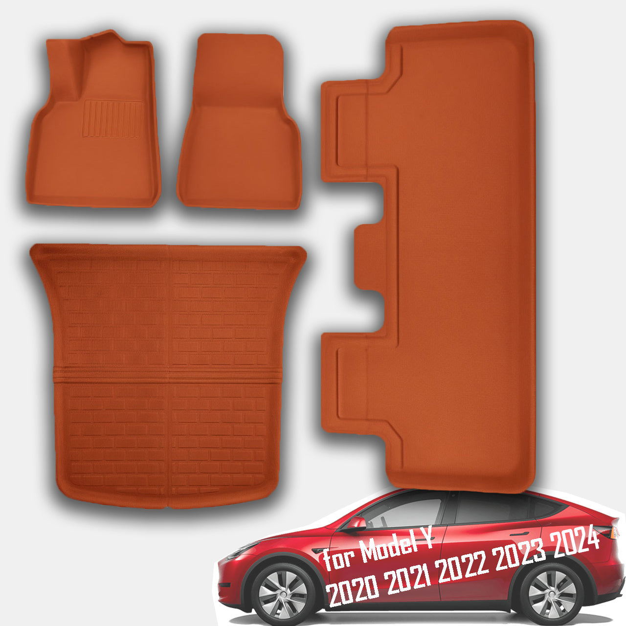 for Tesla Model Y 2020-2024, 3 Layer All-Weather Protection, Orange, 4 Pieces - SHARGGE