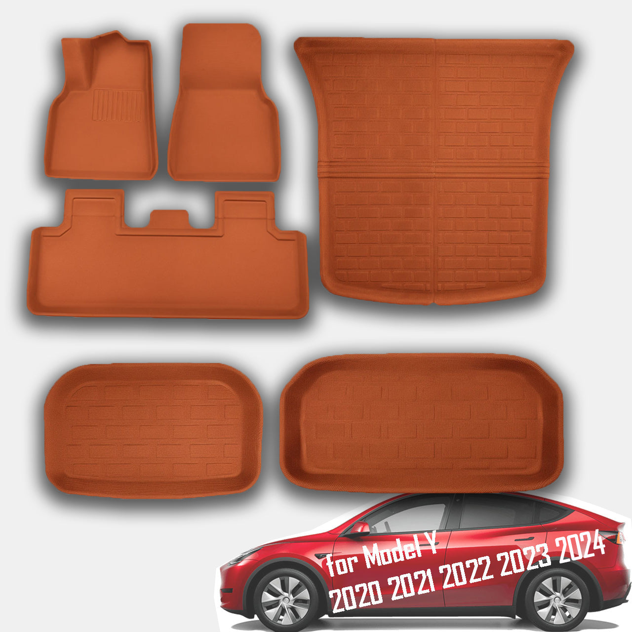 for Tesla Model Y 2020-2024, 3 Layer All-Weather Protection, Orange, 6 Pieces - SHARGGE