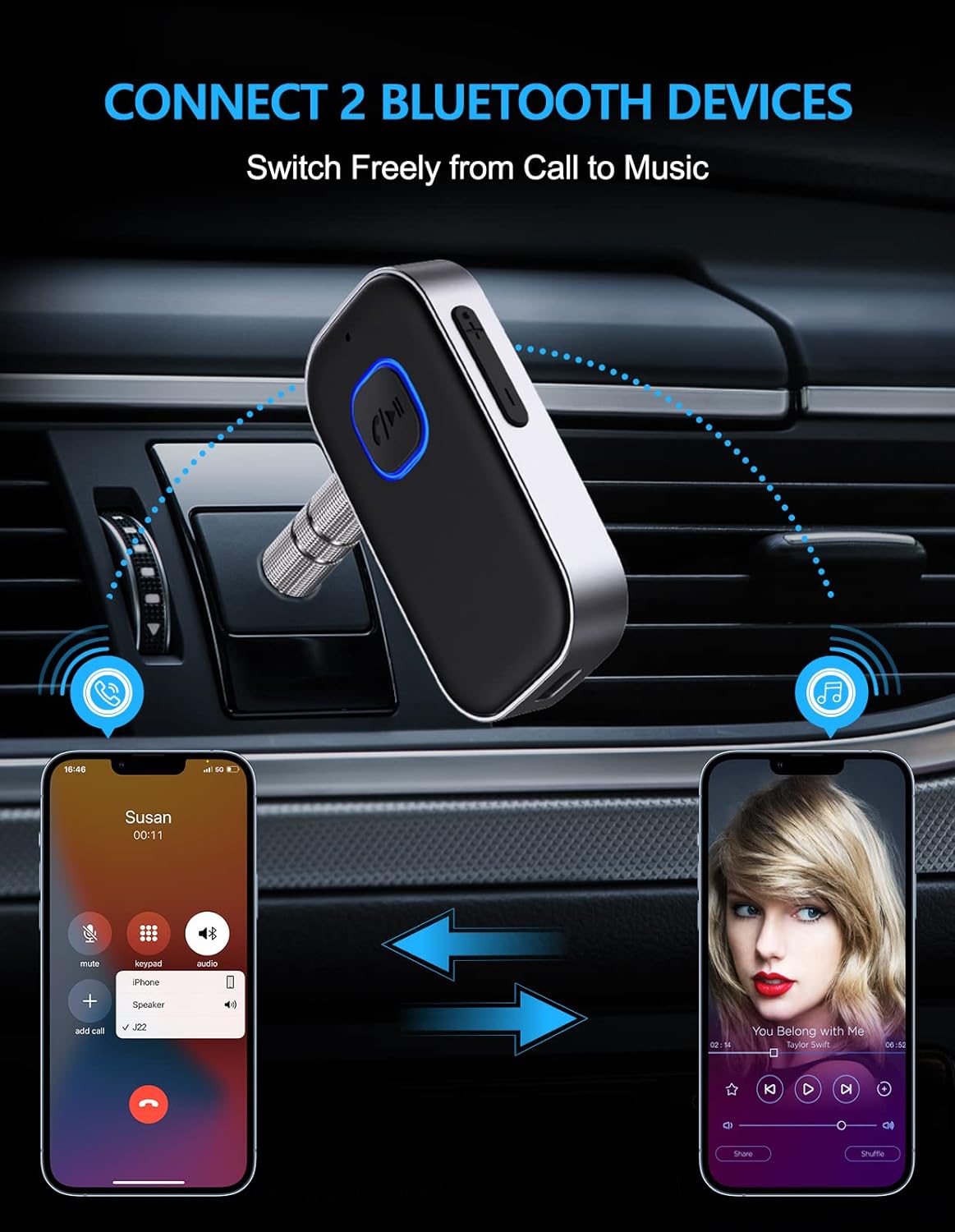 Car Bluetooth Receiver Noise Cancelling 3.5mm AUX Bluetooth Car Adapter