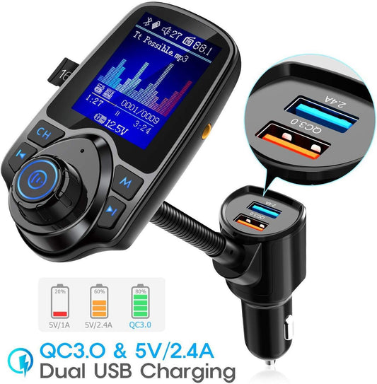 Bluetooth FM Transmitter Radio Adapter TF/SD Card Music Player USB Car Charger