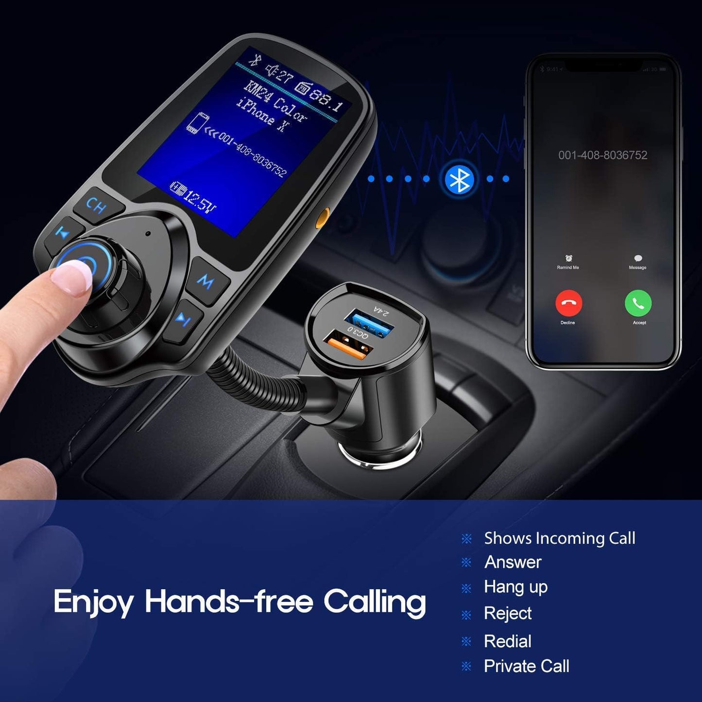 Bluetooth FM Transmitter Radio Adapter TF/SD Card Music Player USB Car Charger