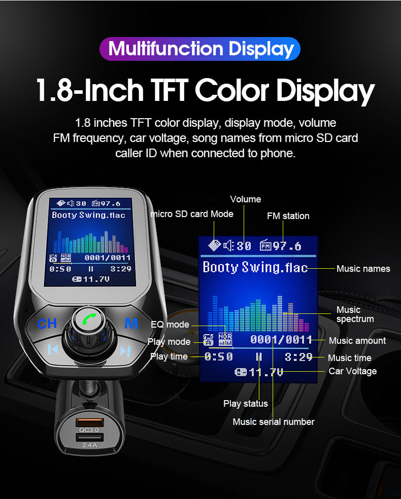 Bluetooth FM Transmitter Radio Adapter TF/SD Card Music Player USB Car Charger