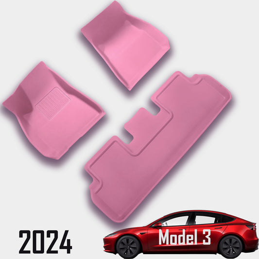 for Tesla Model 3 2024, 3 Layer All-Season Floor Mats, Pink, 3 Pieces - SHARGGE