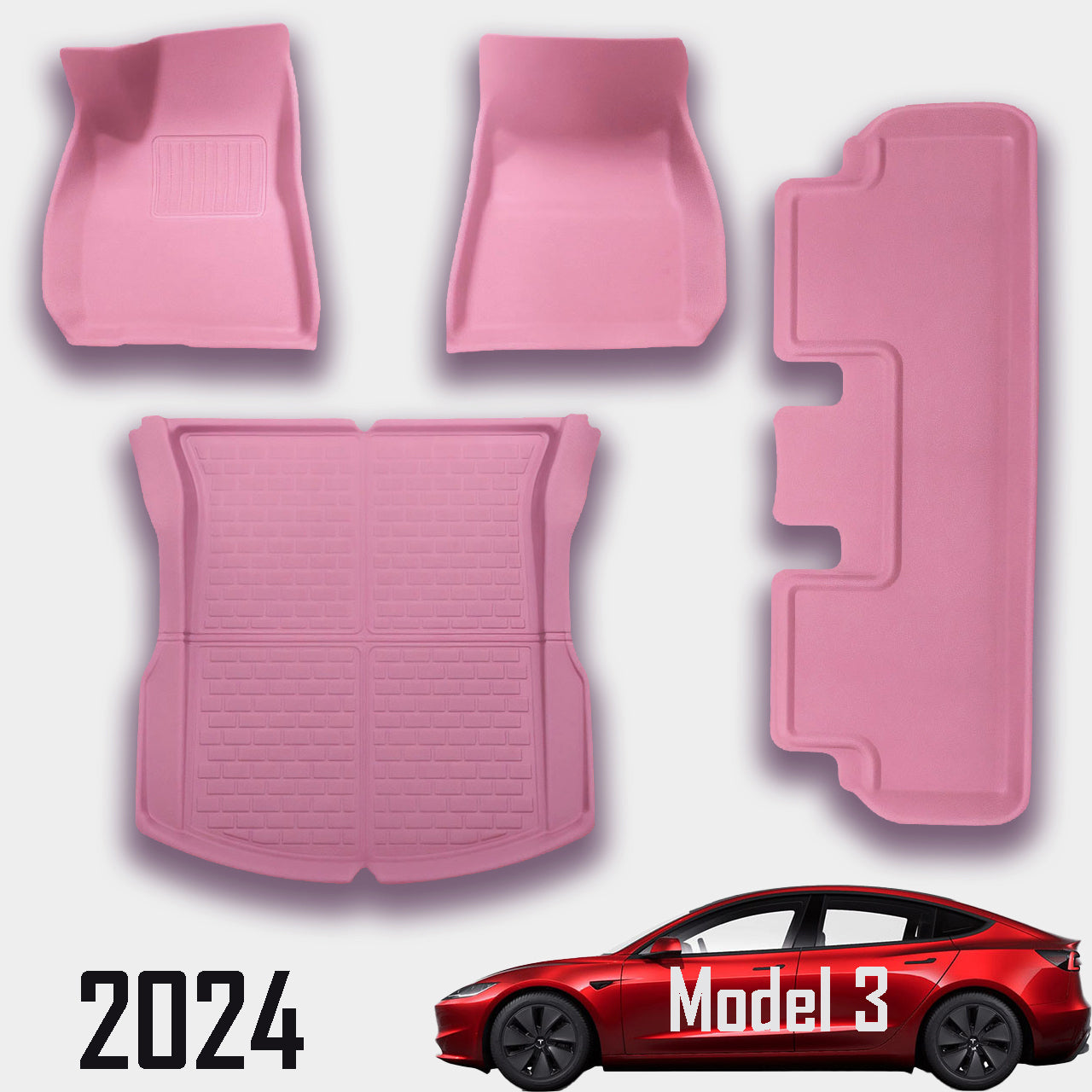 for Tesla Model 3 2024, 3 Layer All-Season Floor Mats, Pink, 4 Pieces - SHARGGE