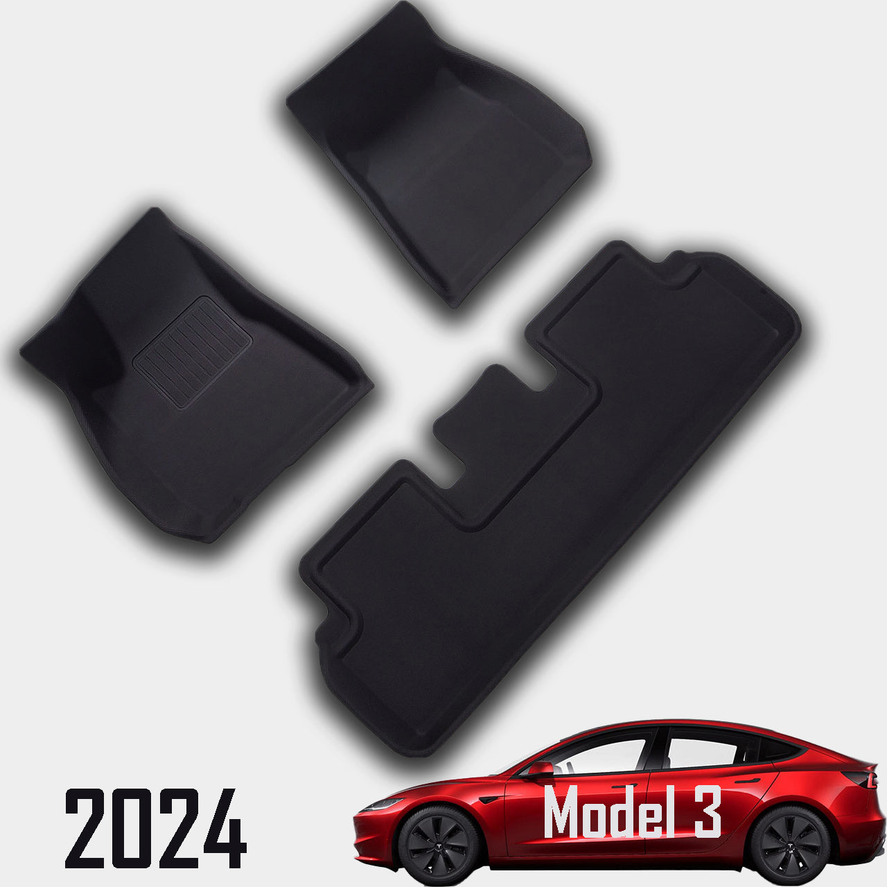 for Tesla Model 3 2024, 3 Layer All-Season Floor Mats, Black, 3 Pieces - SHARGGE