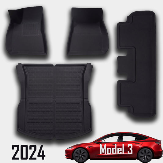 for Tesla Model 3 2024, 3 Layer All-Season Floor Mats, Black, 4 Pieces - SHARGGE