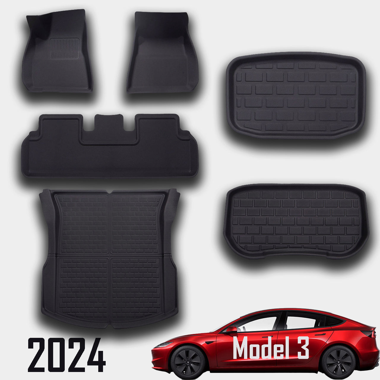 for Tesla Model 3 2024, 3 Layer All-Season Floor Mats, Full Set 6 Pieces - SHARGGE