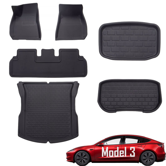 for Tesla Model 3 2024, 3 Layer All-Season Floor Mats, Full Set 6 Pieces