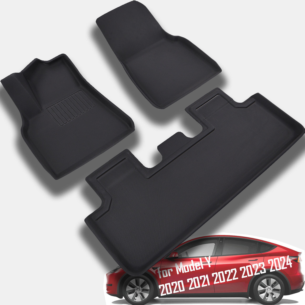 for Tesla Model Y 2020-2024, 3 Layer All-Weather Protection, Black, 3 Pieces - SHARGGE