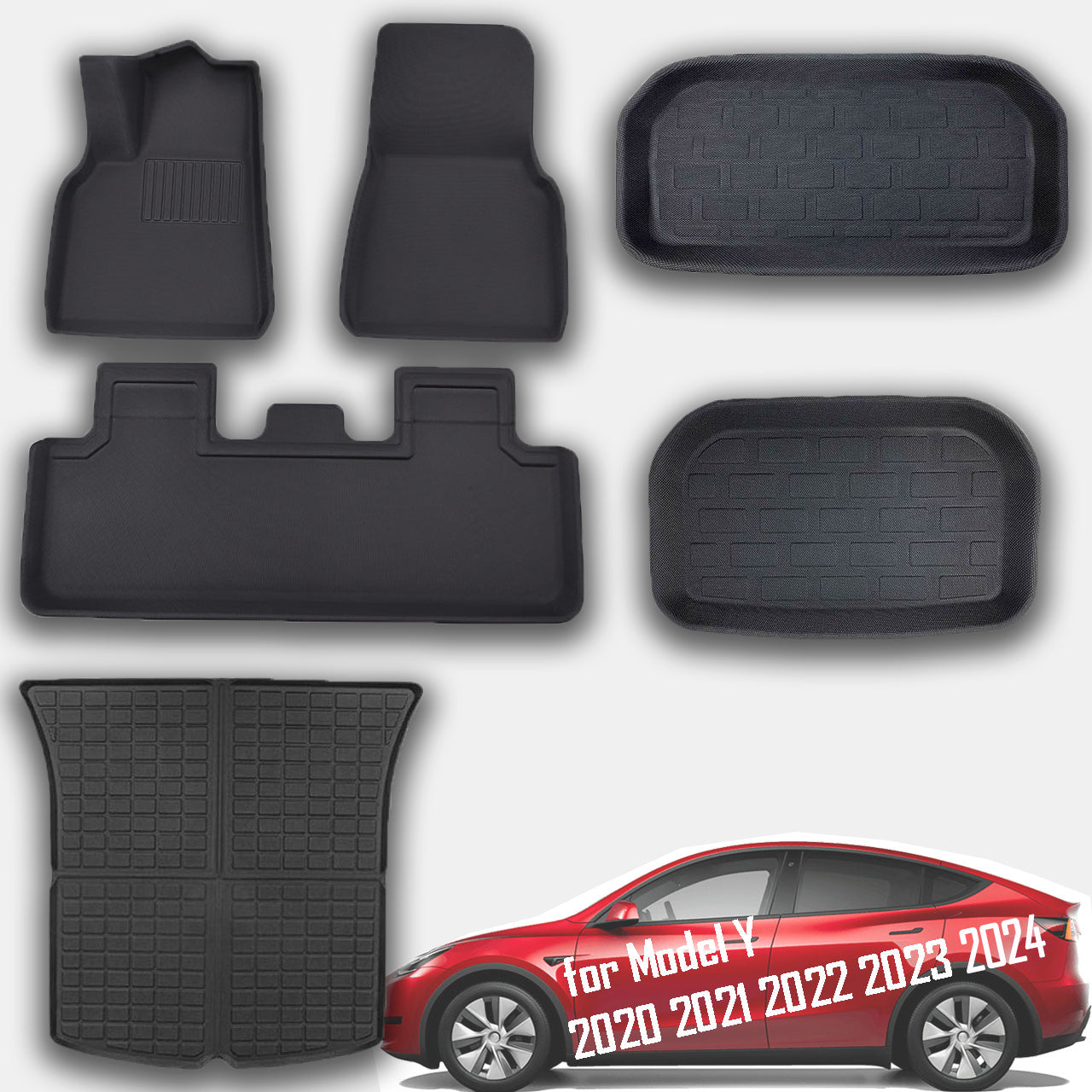 for Tesla Model Y 2020-2024, 3 Layer All-Weather Protection, Black, 6 Pieces - SHARGGE